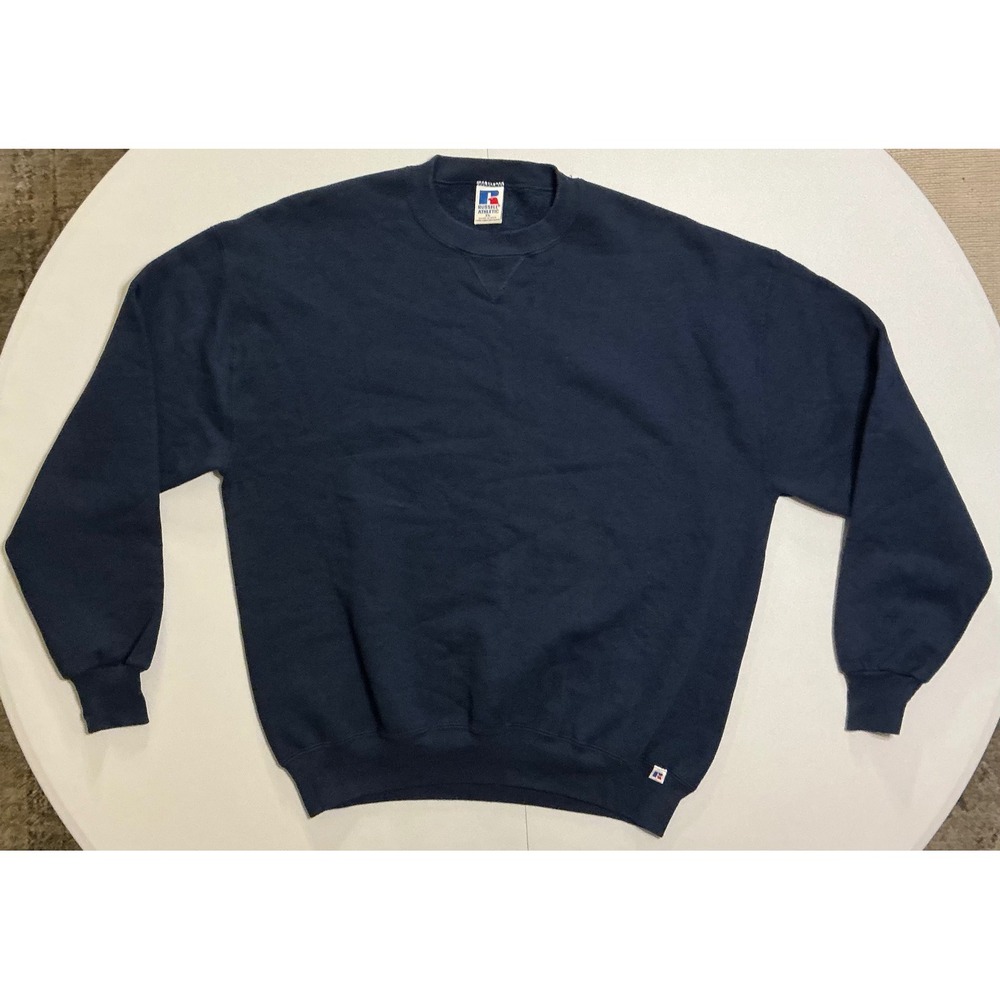 VTG USA‎ Made Russell Athletic Navy Crewneck Sweatshirt XL Gym Fitness V-Stitch